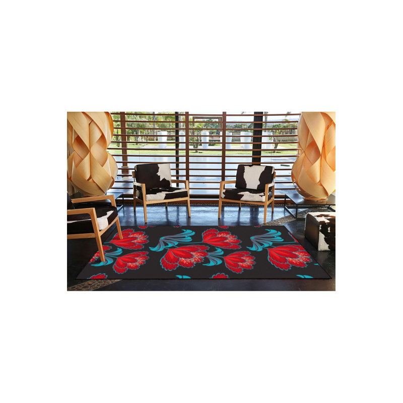 Tapis tissé à motif floral avec base lavable, Tapis de couloir 3 pi 3 po x 6 pi 7 po