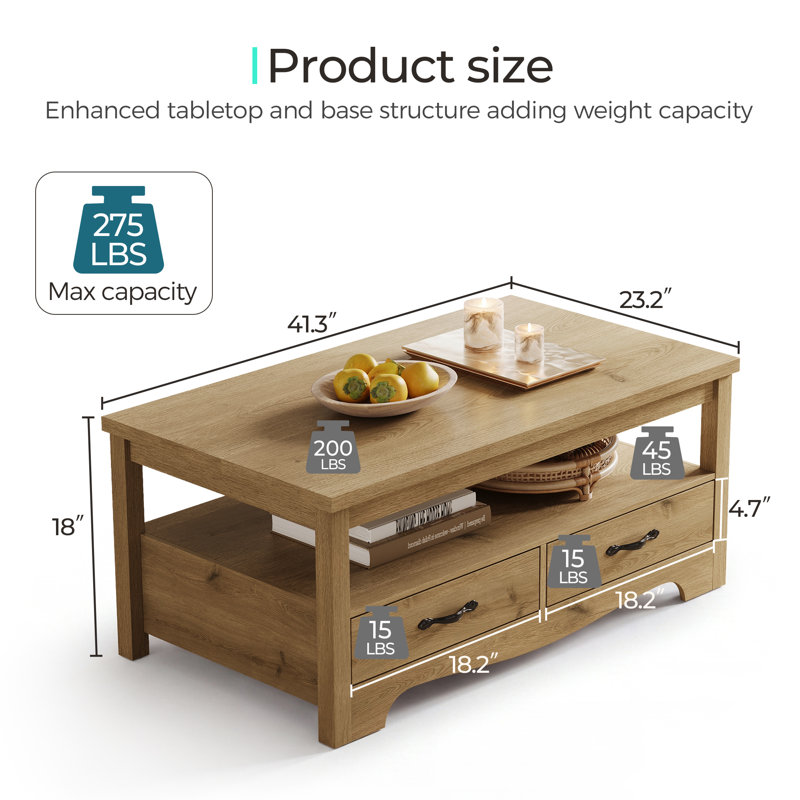 Table basse avec rangement Callison, Oak wood