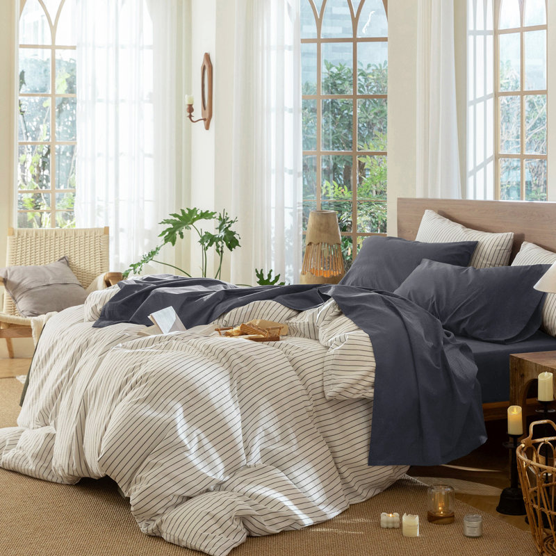 Ensemble de draps MooMee, Ensemble de draps pour très grand lit avec 2 taie, Gris foncé uni