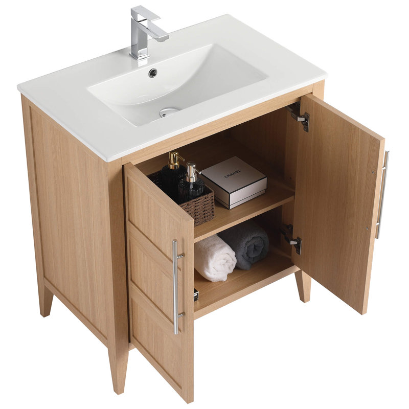 Meuble-lavabo à rallonge Winston Porter, Chêne sablé