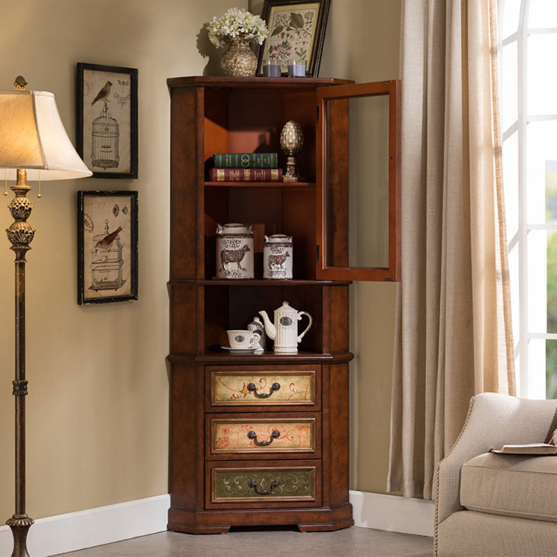 American-style Painted Solid Wood Display Cabinet, Brown