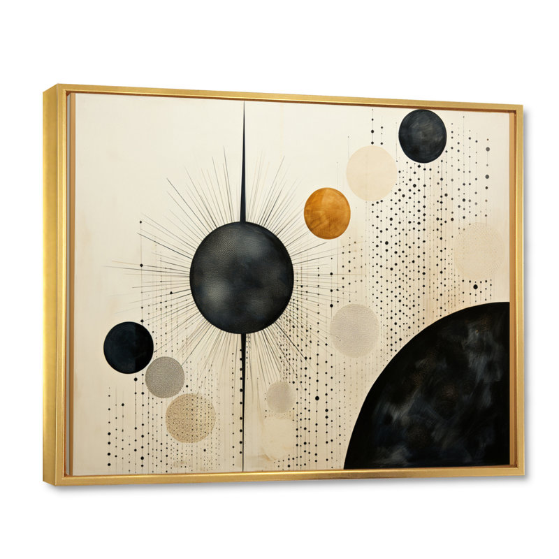 Beige noir Mid Century Minimalist Oasis, reproduction d'art sur toile, Cadre flottant doré, H 16 po x l 32 po x P 1 po