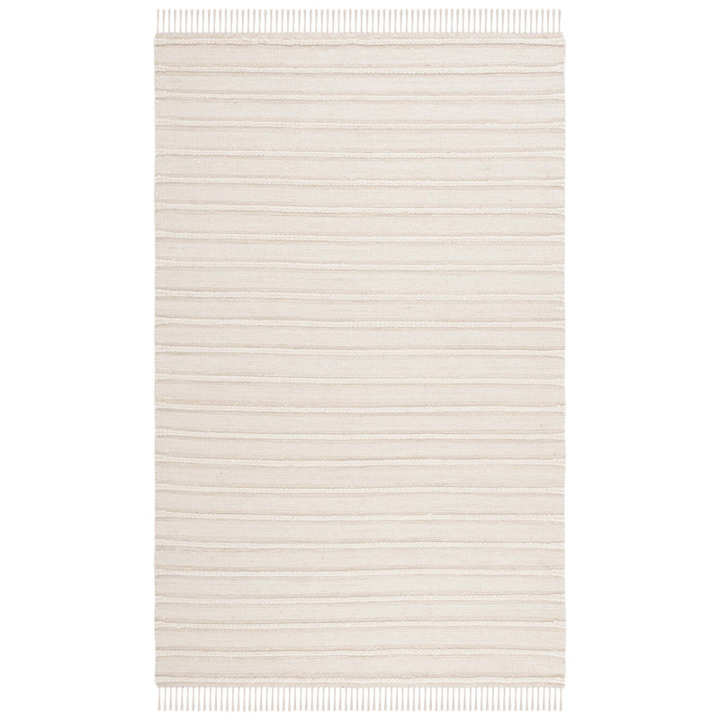 Tapis rayé fabriqué à la main Tanyla en naturel / ivoire, Rectangle de 5 pi x 8 pi