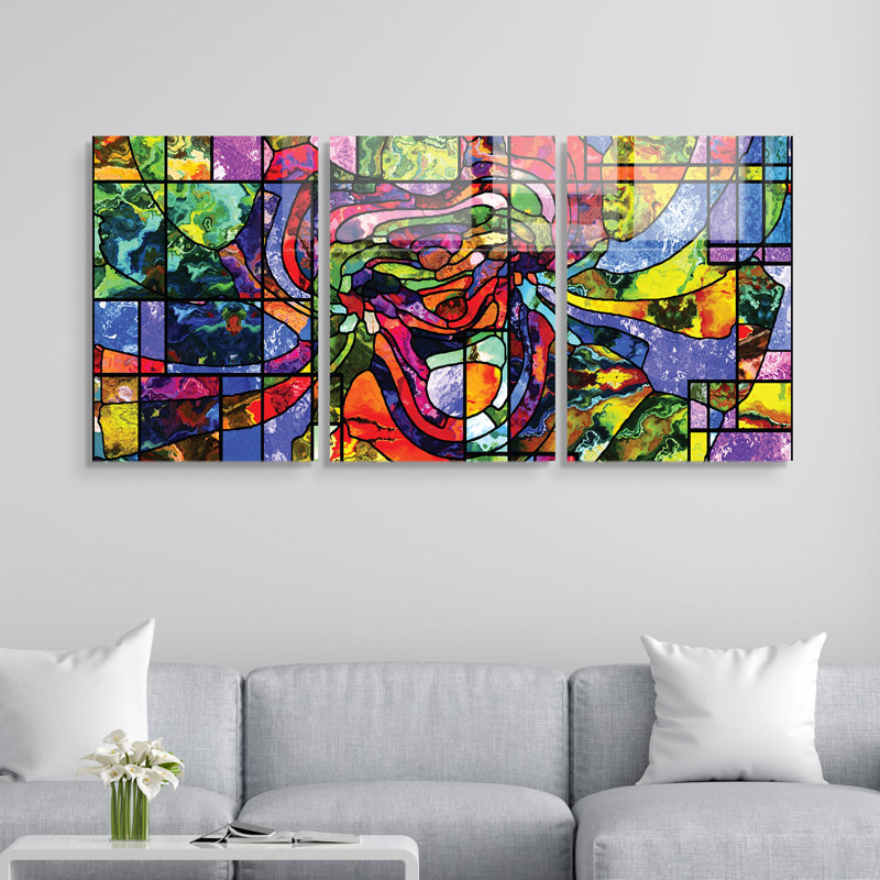 3 Piece Wall Art on Glass, 45cm H x 65cm W x 0.4cm D