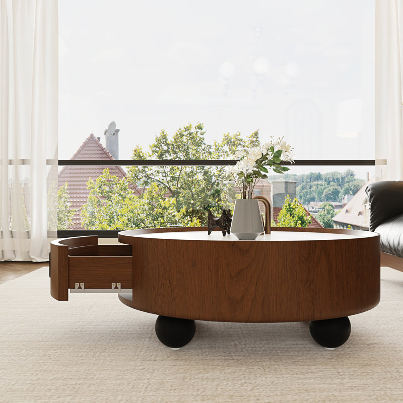 Tables basses et tables de cocktail avec rangement, 90 cm (35,43 po) en marbre et bois, style moderne pour la maison