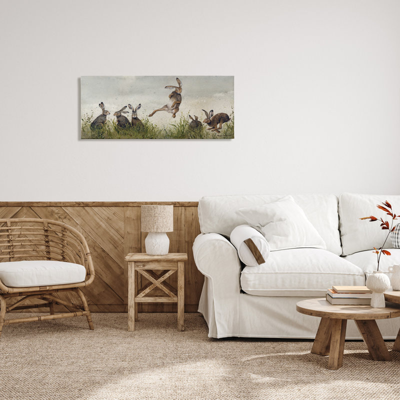 Art mural sur toile "Sauts de lièvres sauvages" par Maggie Vandewalle, H 17 po x l 40 po