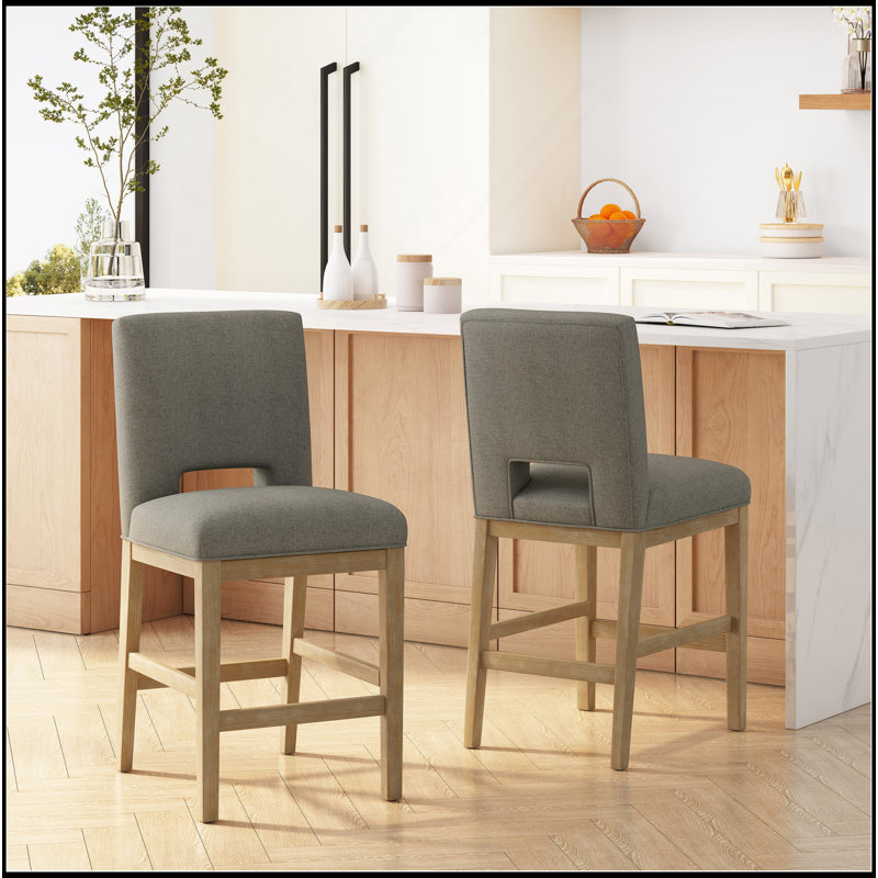 27 Inch Counter Stools, Set Of 2,Fabric, Grey