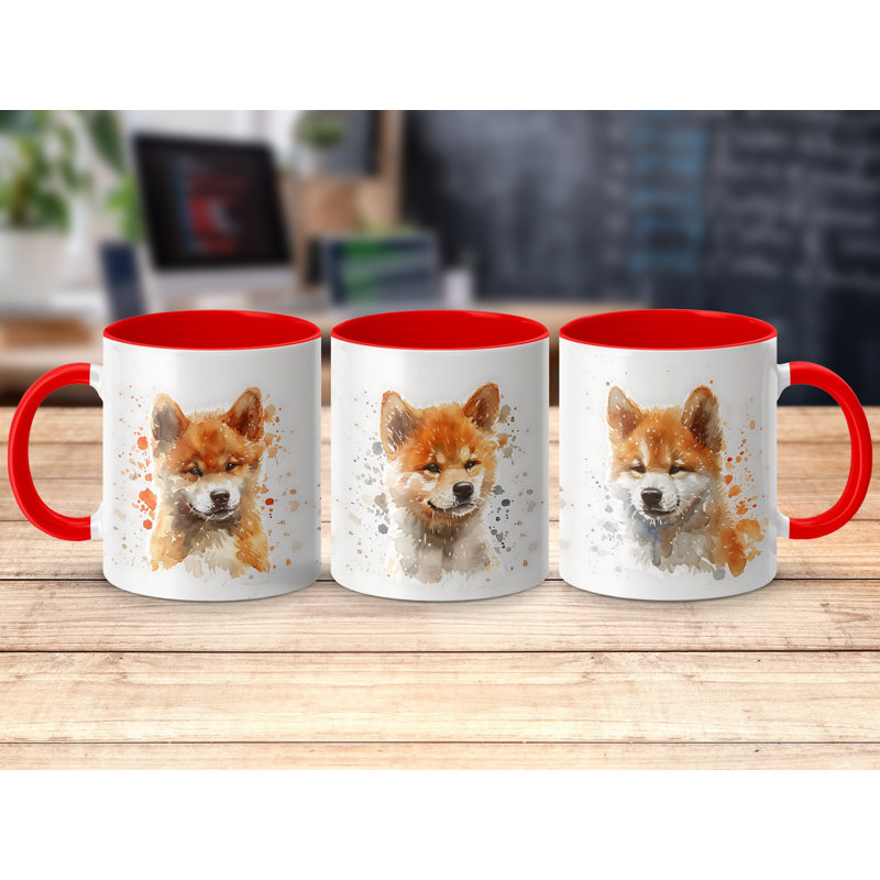 11oz Watercolour Shiba Inu Design Coffee Mug, Red, 3