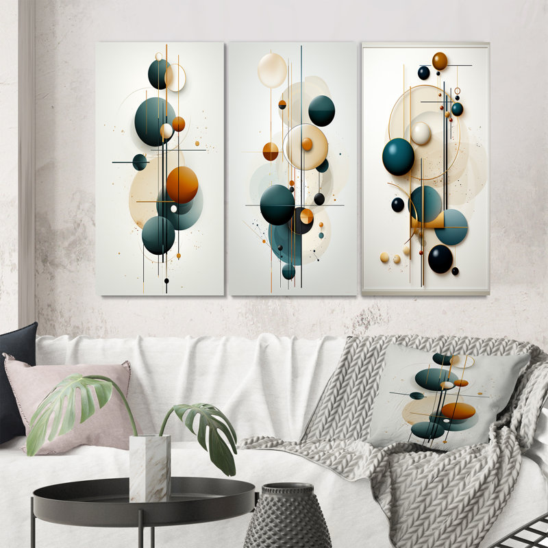 «Sweet Serenity Circular Minimal Geometric», 3 pièces sur toile, Toile tendue, H 28 po x l 36 po