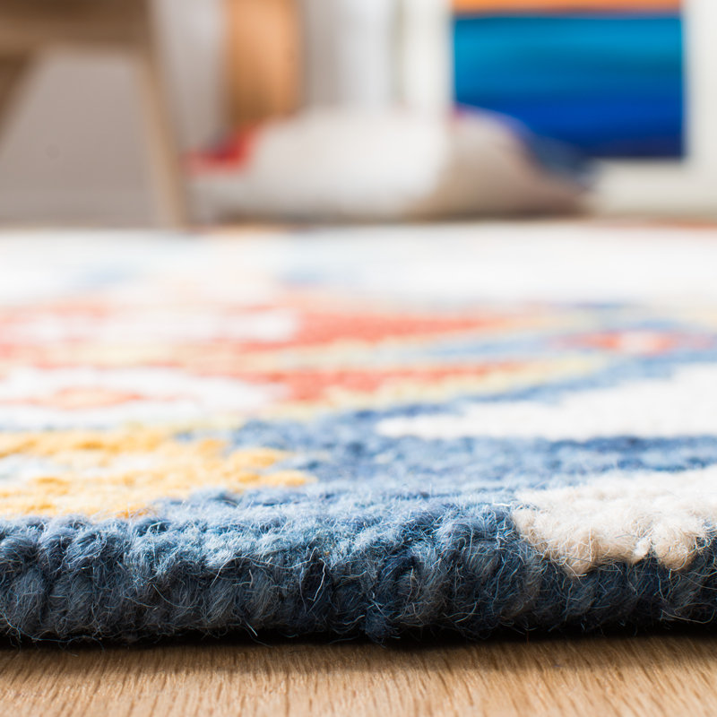 Tapis bleu / ivoire en laine touffeté à la main Deyoung, Rectangle 4 pi x 6 pi