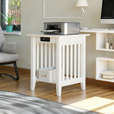 Support pour imprimante avec station de charge intégrée, mobilier de bureau en bois franc massif avec finition durable pour un espace de travail supplémentaire
