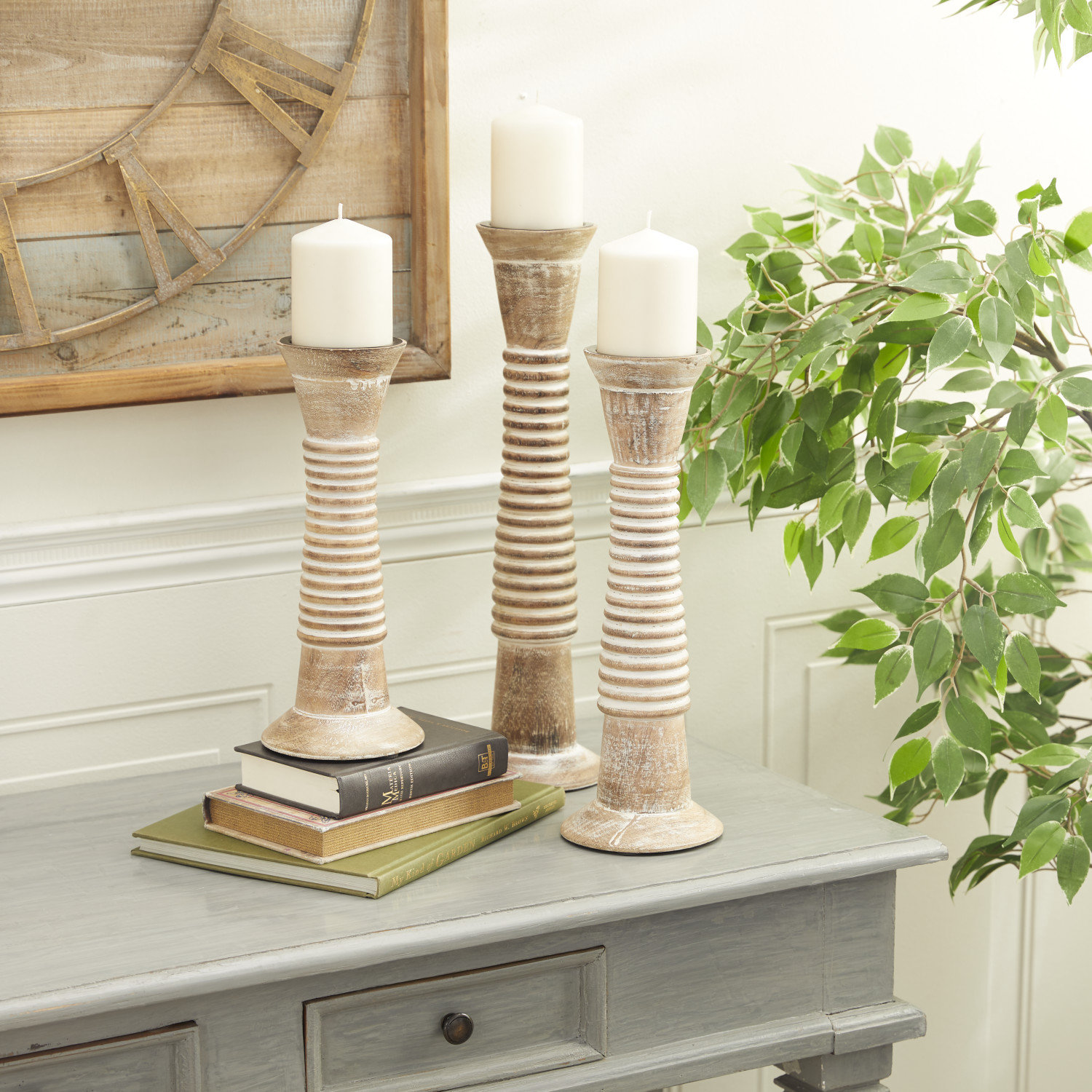 3-Piece Solid Wood Candlestick Set