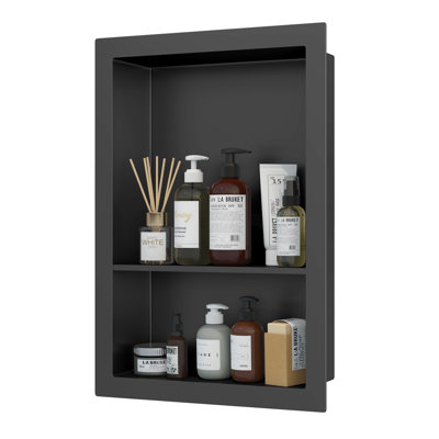 BWE Triple Shelves Bathroom Niche, Wall Mount Stainless Steel Shower Niche, Rimless Recessed Shower Shelf For Bathroom, No Tile Needed Matte Black