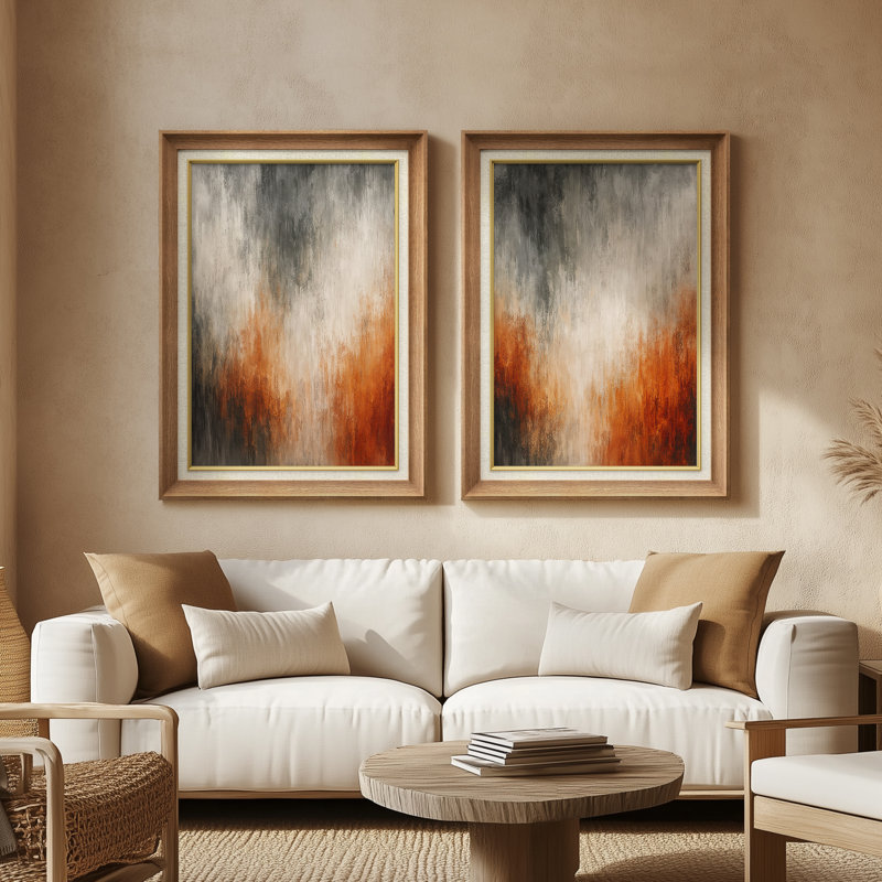 «Burnt Orange Gradient Abstract Modern Warm Contemporary Decor», ensemble de 2 reproductions d'art encadrées de qualité supérieure sur papier 26 po x 36 po