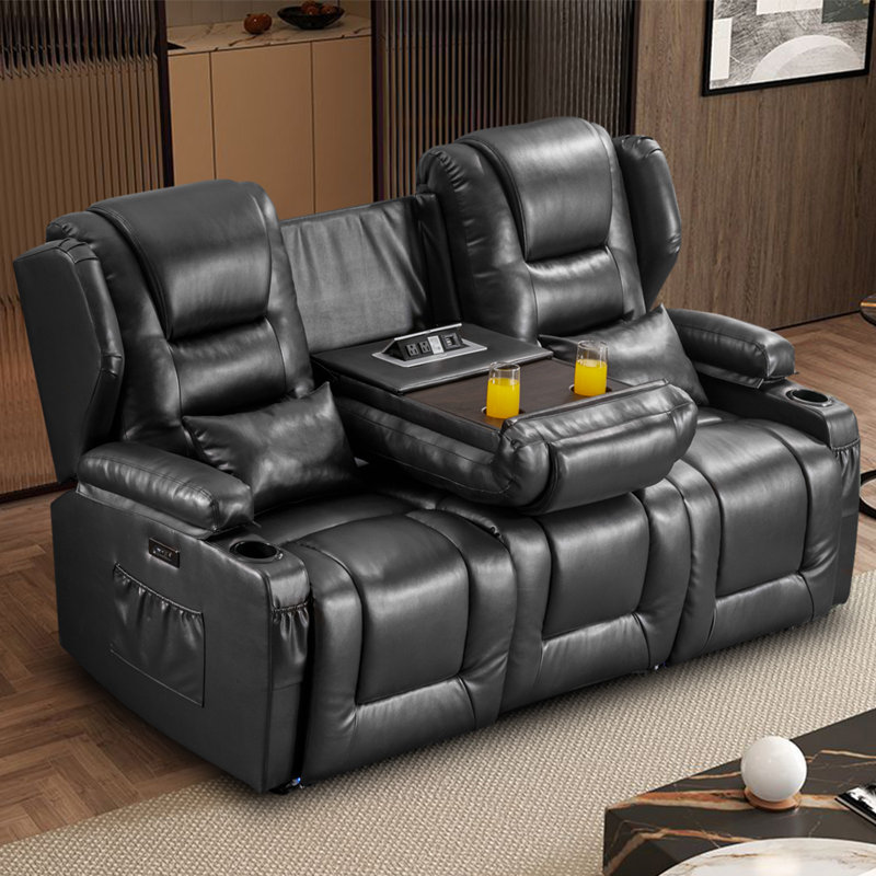 Canapé inclinable en similicuir 79,5 po Endri, Noir, noir, noir, noir