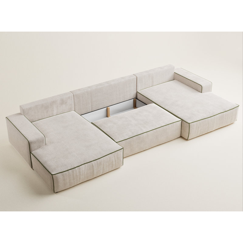 6 Seater Reclining Corner Sofa , Cream/Green