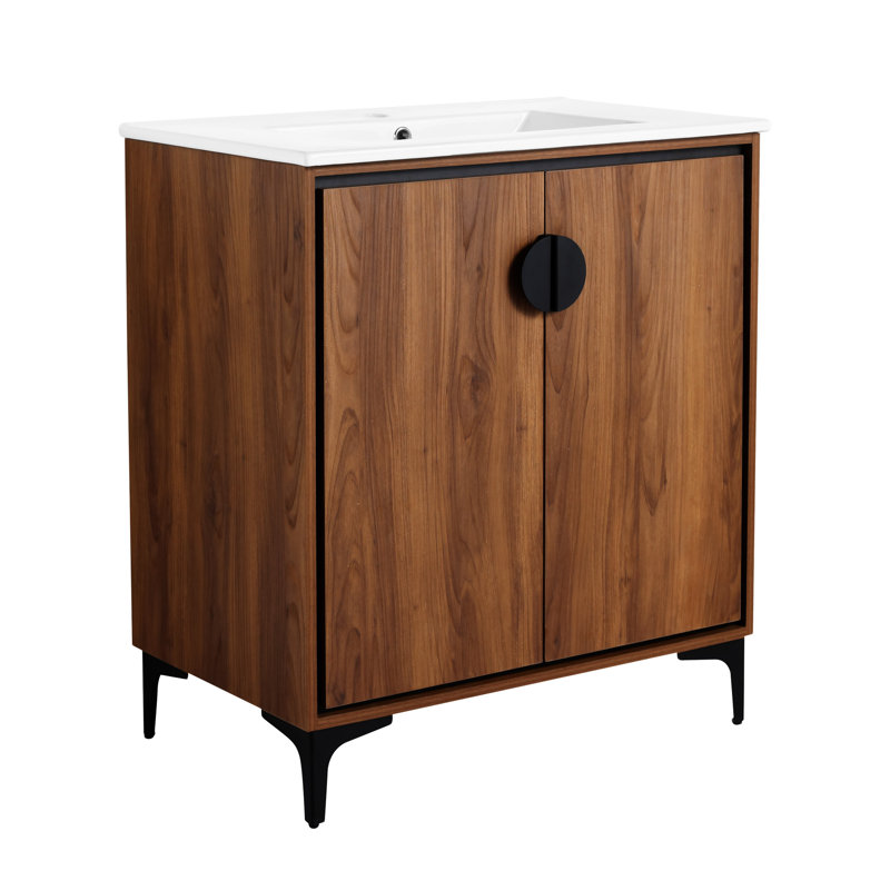 Meuble-lavabo de salle de bain 30 po en céramique, porte, armoire de rangement