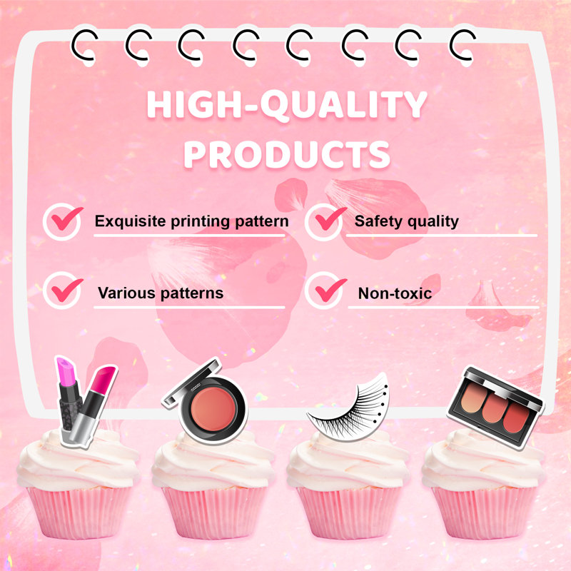 Décorations pour gâteaux de maquillage, 24 pièces de petits gâteaux de maquillage / petits gâteaux de fête de maquillage + 1 pièce de gâteau pour thème de maquillage
