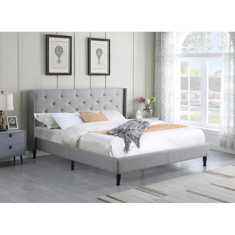 Upholstered Wingback Bed, King, Gray