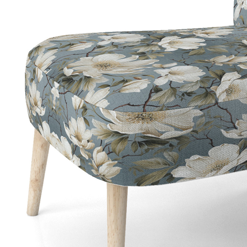 Chaise d'appoint rembourrée Cottage A, Orchidée en fleurs grise et blanche