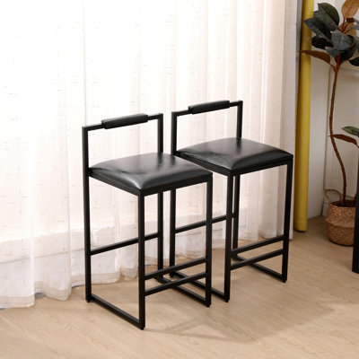 Ensemble de 2 tabourets de bar noirs avec dossier et 2 fauteuils rembourrés en cuir de polyuréthane