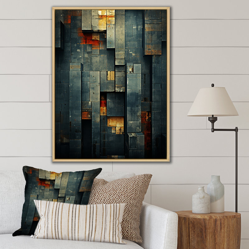City Blue Retro Minimalisme - impressions géométriques murales modernes, H 40 po x l 30 po x P 1,5 po, Cadre naturel flottant