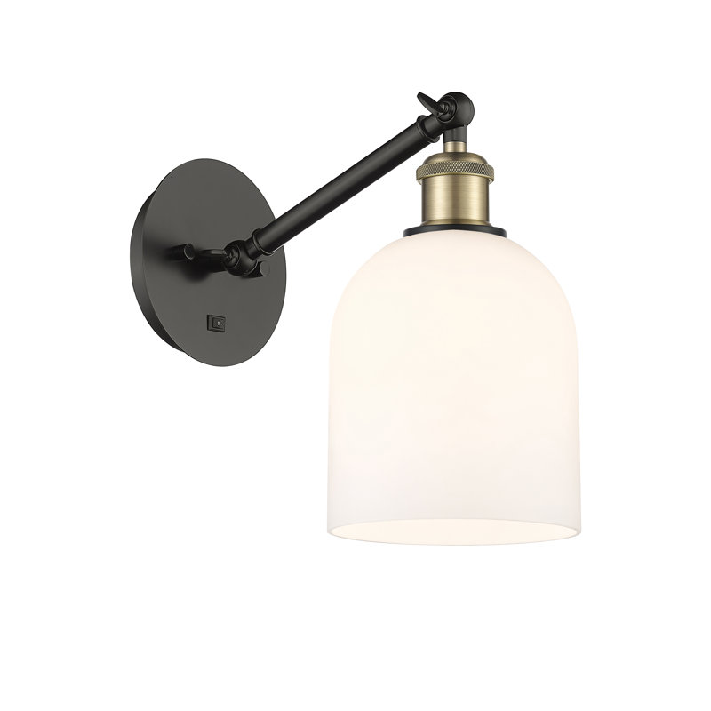 Odaniel Steel Armed Sconce, Gloss White, Black/Antique Brass
