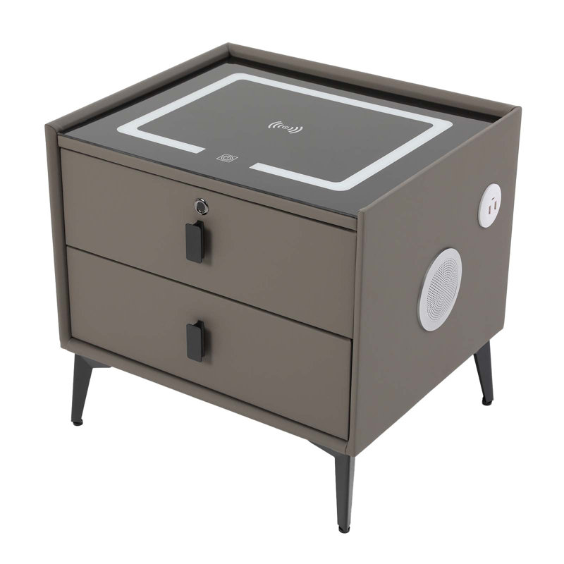 Bluetooth Smart Table de chevet avec lumière USB et recharge sans fil, Gris foncé