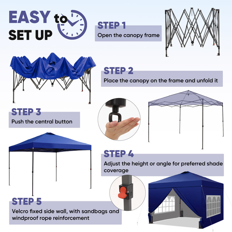 One-Push Set Up Canopy Tents, 10 (ft.) x 10 (ft.), Navy Blue