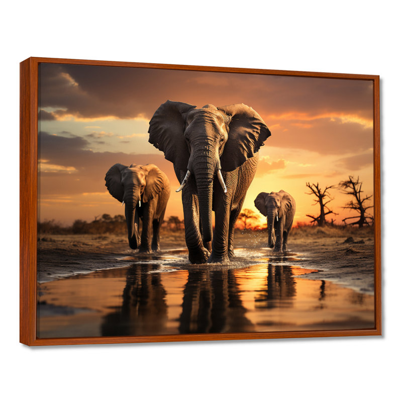 «Elephant Shadows Of Serenity II», art mural sur toile, H 30 po x l 40 po x P 1,5 po, Cadre flottant brun