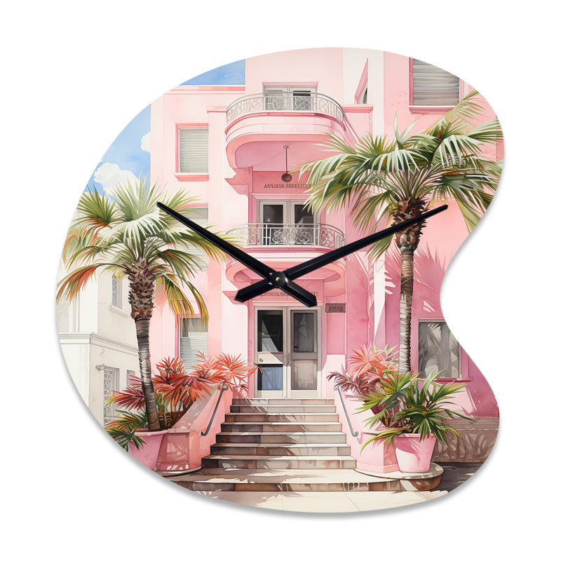 Rose Miami Artful Facades II - horloge murale de forme irrégulière Miami, Grand