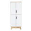 Armoire à rangement multiple H 59 po, quatre portes, quatre tablettes internes, chêne clair / blanc