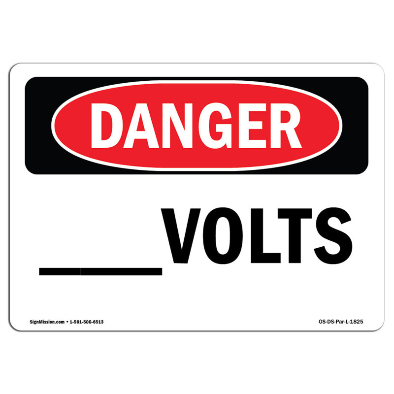 Signe de volts sur mesure OSHA, H 12 po x l 18 po x P 0,1 po