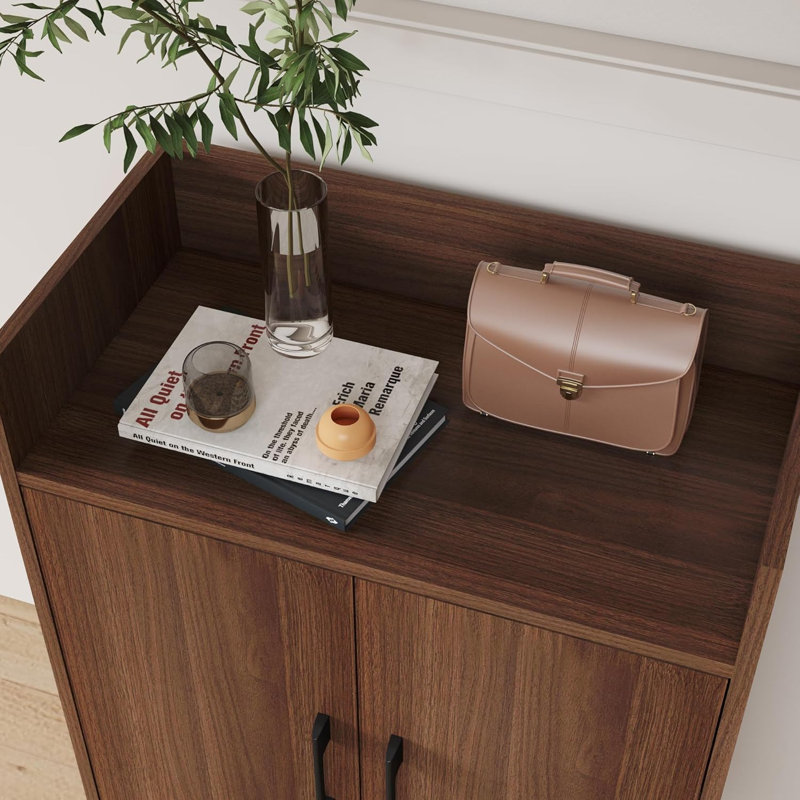 Shoe Cabinet, 3-Tier Freestanding Shoe Rack With Doors And Legs FSSR023, Walnut