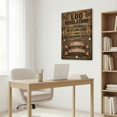 Steampunk Gear Loo Regulations Canvas Wrapped Wall Art Oil Painting Print Set Of 1