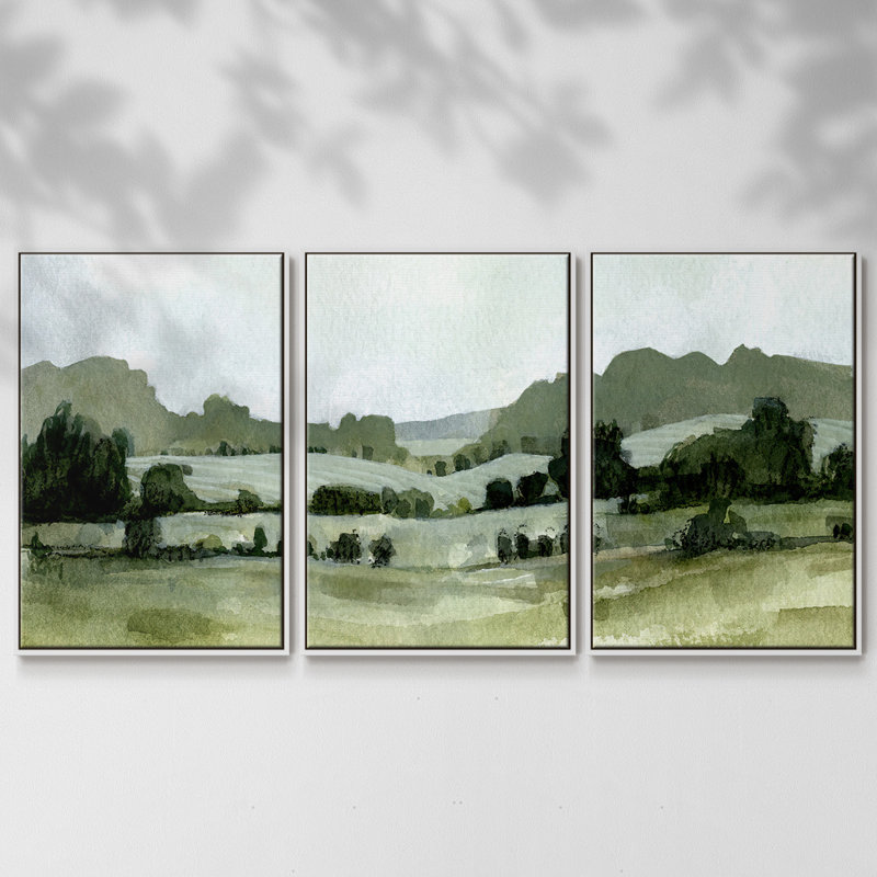 Vert Landscape III - Toile encadrée à pièces multiples, Blanc, H 40 po x l 78 po x P 2 po