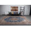 Tapis turc Anatolian rétro fait à la main en bleu marine pour salon Oushak
