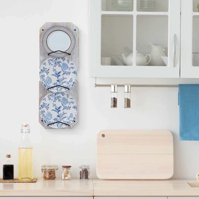 Whitewashed Wall Decorative 3 Slot Plate Display