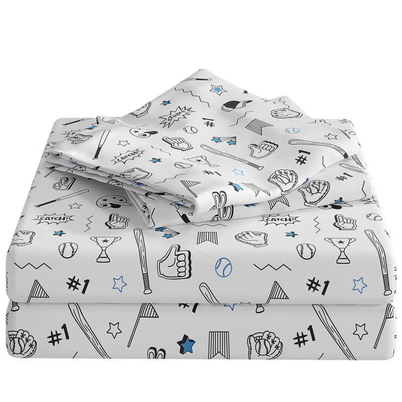 Kids Sheet Set, Soft Microfiber Bedding, Cozy & Breathable, Wrinkle Free Easy Care Bed Sheets, Baseball Blue