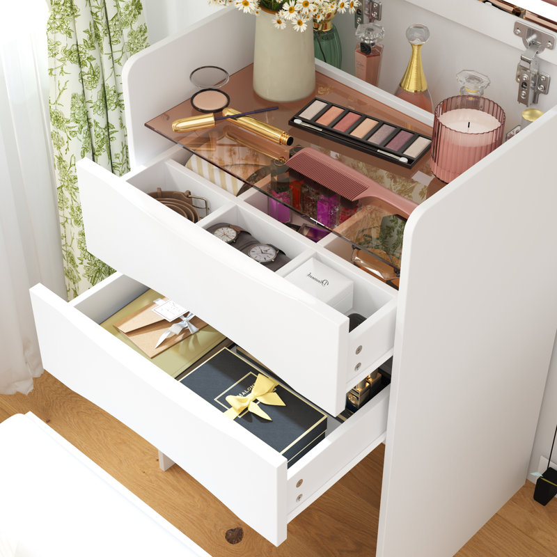 Coiffeuse 3 en 1 avec miroir rabattable et banc confortable