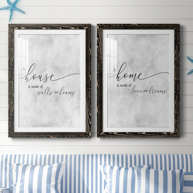 Une maison - ensemble de 2 reproductions d'art textuel, Blanc, H 37,5 po x l 55 po x P 1,5 po, H 31,5 po x l 47 po x P 1,5 po