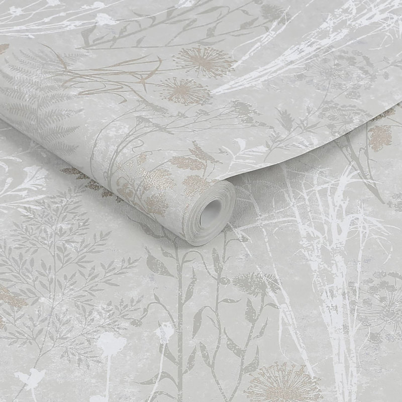 Zen Floral Metallic Wallpaper Double Roll, Champagne