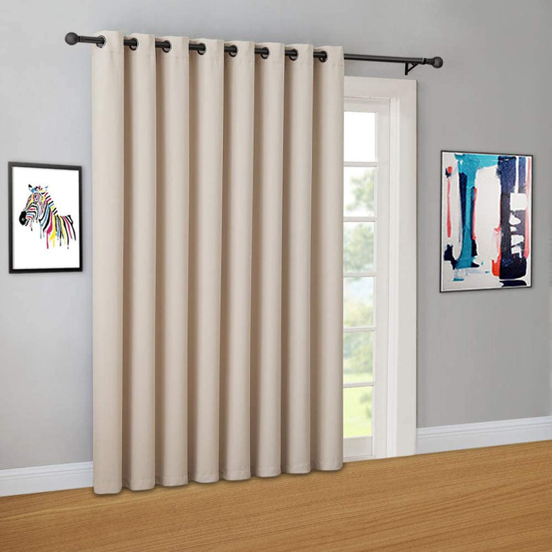 NICOLE PATIOS Extra Wide Solid Room Darkening Curtain Panel, 102" W x 84" L, Beige Ivory