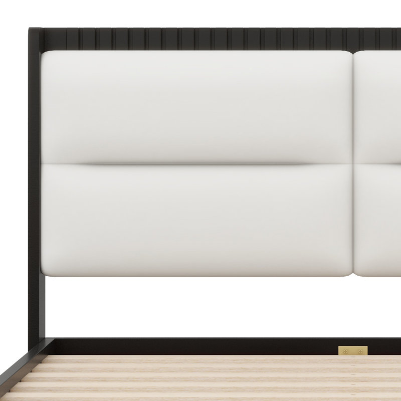Cadre de lit plateforme en bois avec tête de lit tapissier en velours, cadre de lit moderne Mid-Century, Queen, Black