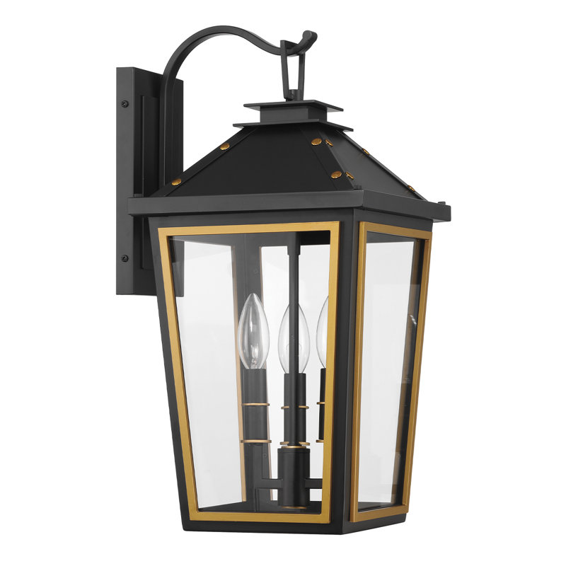 Michalena Matte Black + Textured Gold Outdoor Lighting, 19.50" H x 9.50" W x 11.50" D