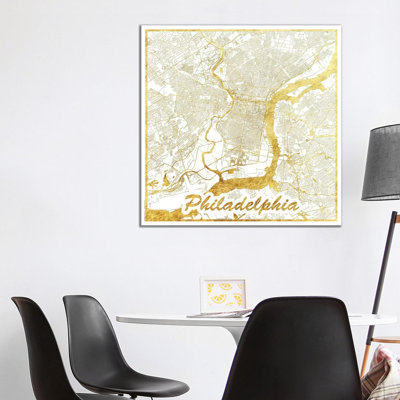 Philadelphia Leaf Urban Blueprint Map 1 Piece Wrapped Canvas Painting