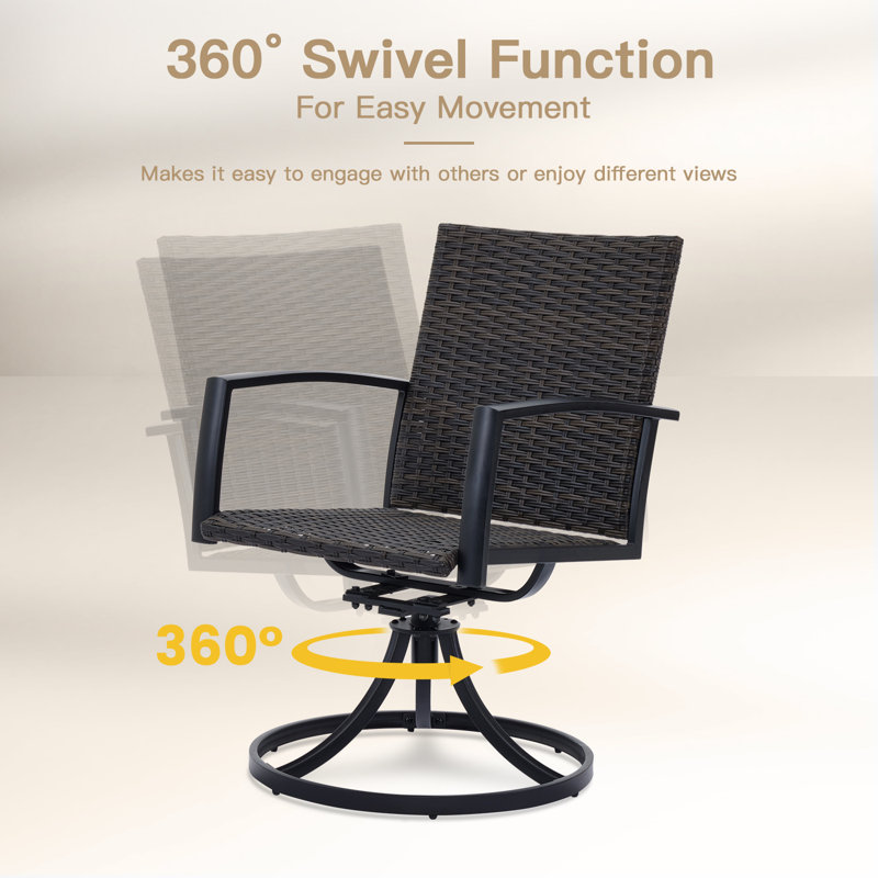 6-Person Outdoor Round Dining Set With Rattan Swivel Chair, Black