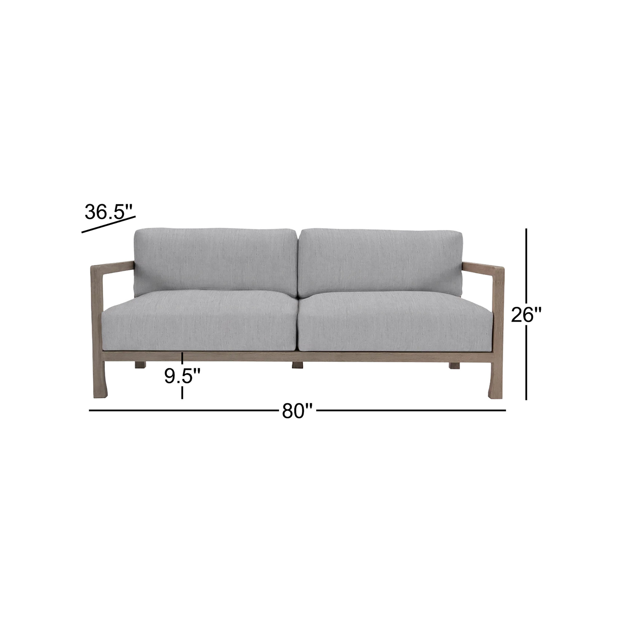 Tanah 80" Wide Outdoor Teak Patio Sofa with Cushions, Canvas Granite Sunbrella® Canvas