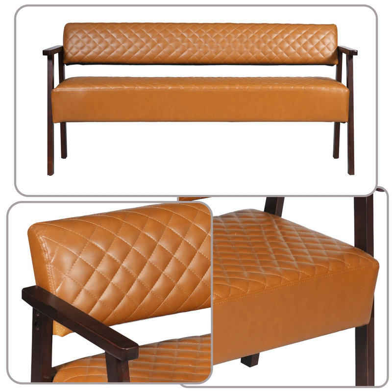 Lot de 2 banquettes d'attente 2 places, canapé de salle d'attente en similicuir matelassé avec accoudoirs et structure en bois, banquette commerciale pour salon de coiffure, bureau ou domicile