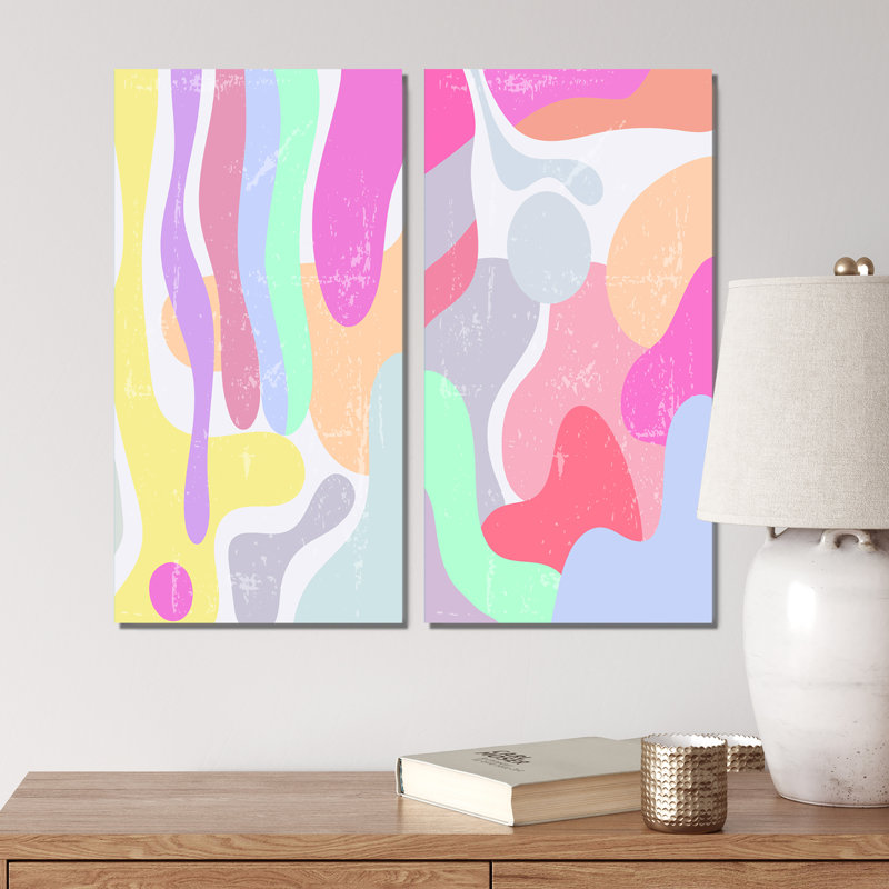 «Doodles» des années 70 - ensemble de 2 impressions sur bois, Toile tendue, H 20 po x l 24 po x P 1 po